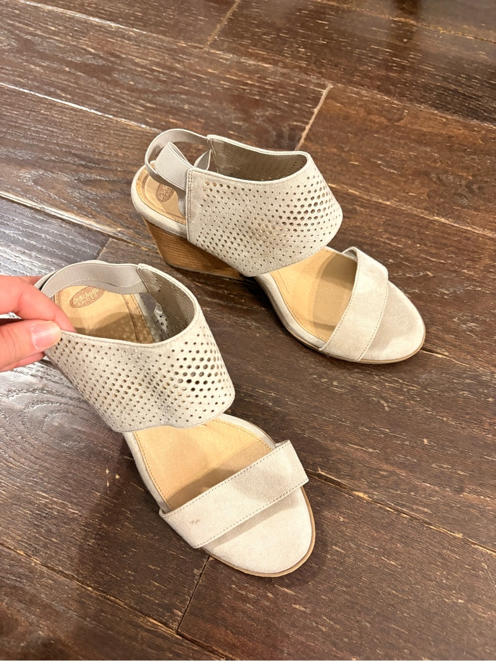 Dr. Scholl's Beige Perforated Slingback Wedge Sandals